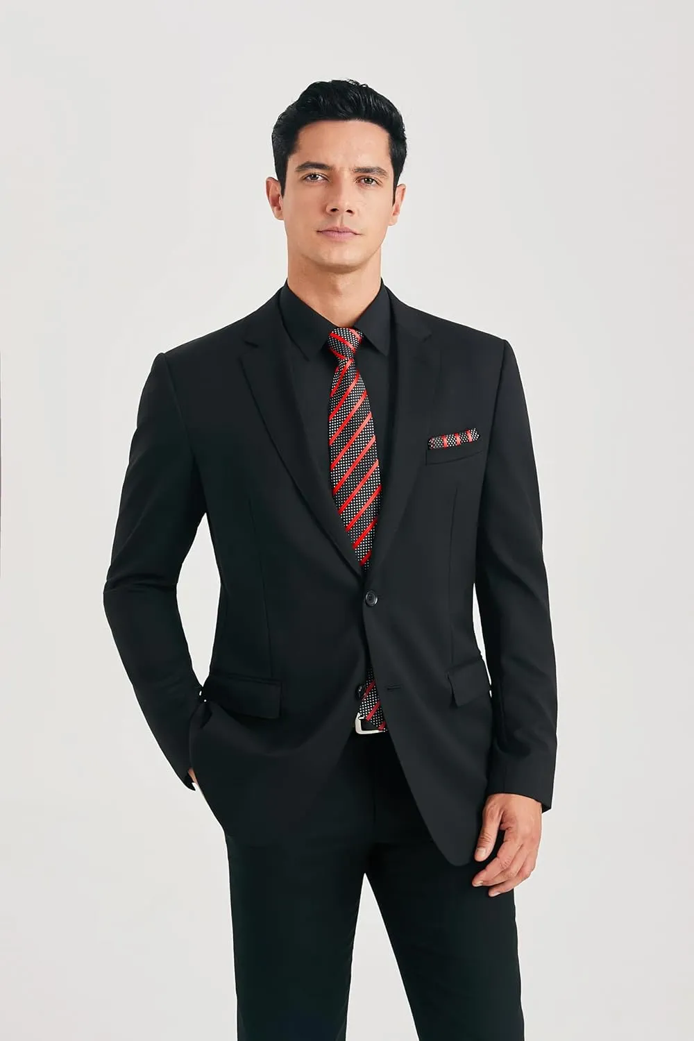HISDERN Mens Dress Shirt Long Sleeve Matching Tie and Pocket Square Set Classic Button Down Formal Business Shirts