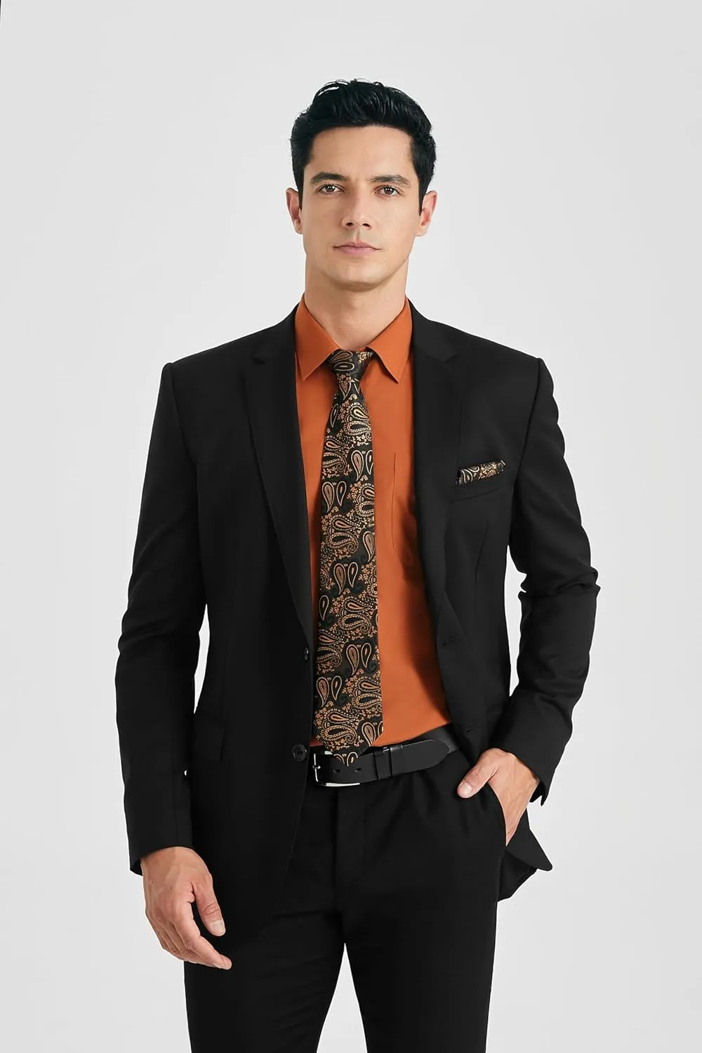 HISDERN Mens Dress Shirt Long Sleeve Matching Tie and Pocket Square Set Classic Button Down Formal Business Shirts