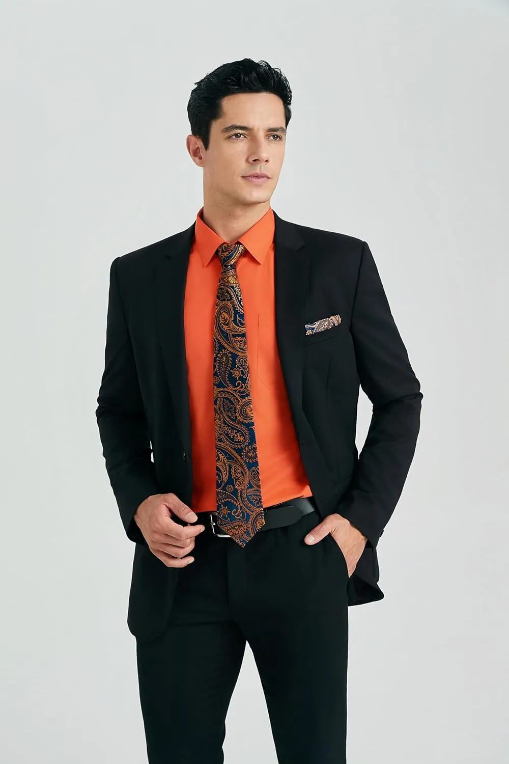 HISDERN Mens Dress Shirt Long Sleeve Matching Tie and Pocket Square Set Classic Button Down Formal Business Shirts