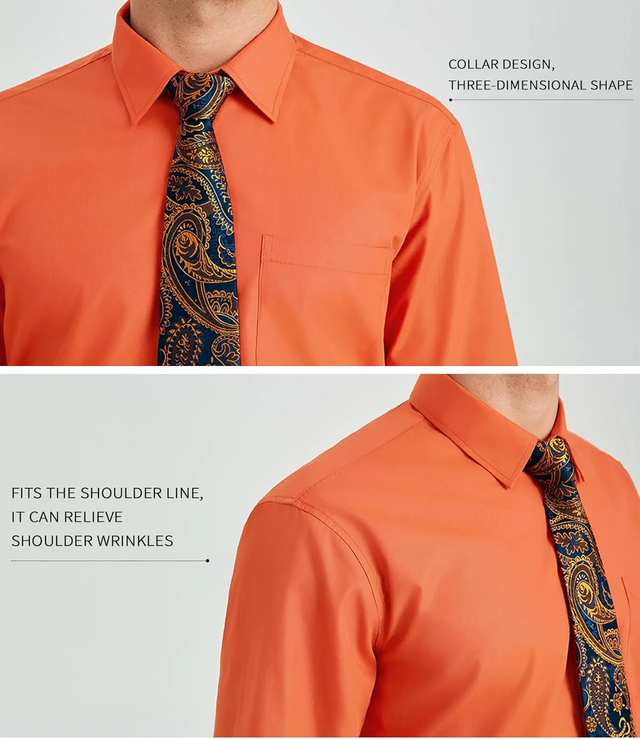 HISDERN Mens Dress Shirt Long Sleeve Matching Tie and Pocket Square Set Classic Button Down Formal Business Shirts