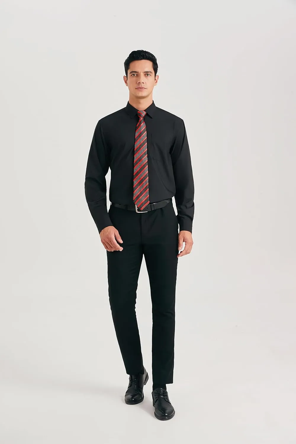 HISDERN Mens Dress Shirt Long Sleeve Matching Tie and Pocket Square Set Classic Button Down Formal Business Shirts