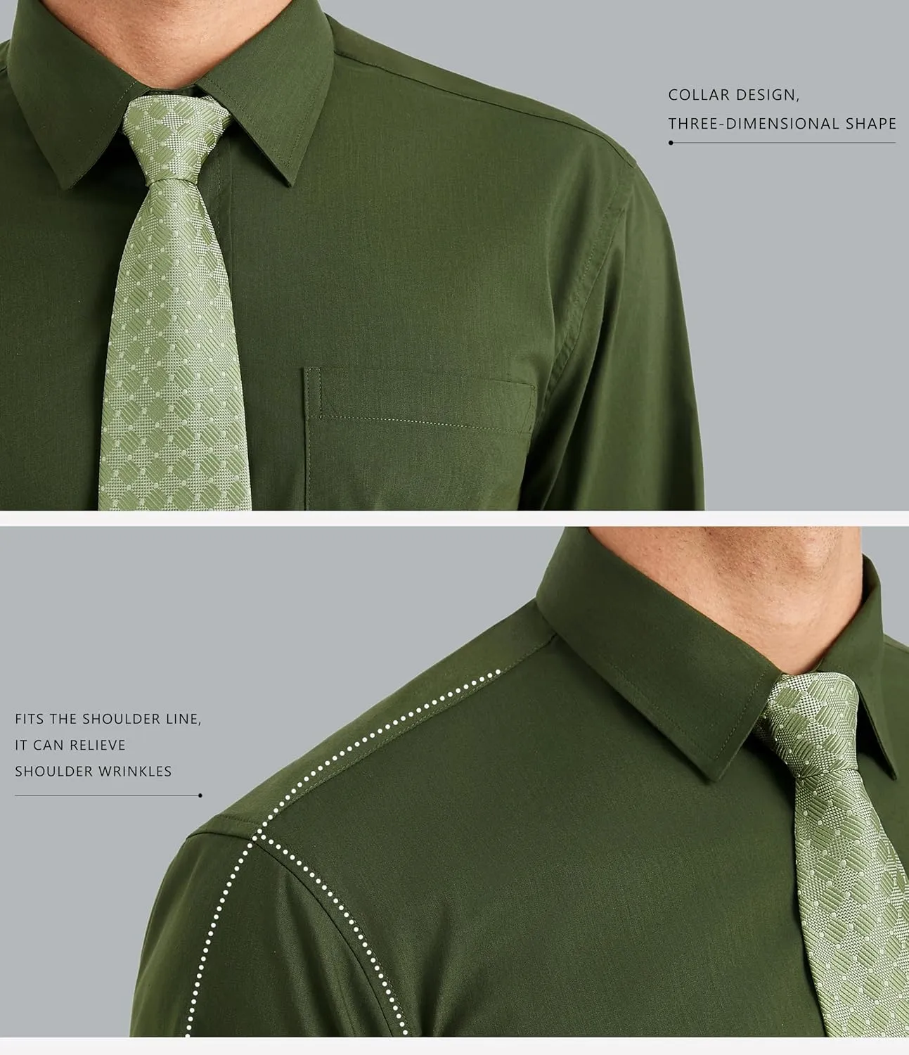 HISDERN Mens Dress Shirt Long Sleeve Matching Tie and Pocket Square Set Classic Button Down Formal Business Shirts