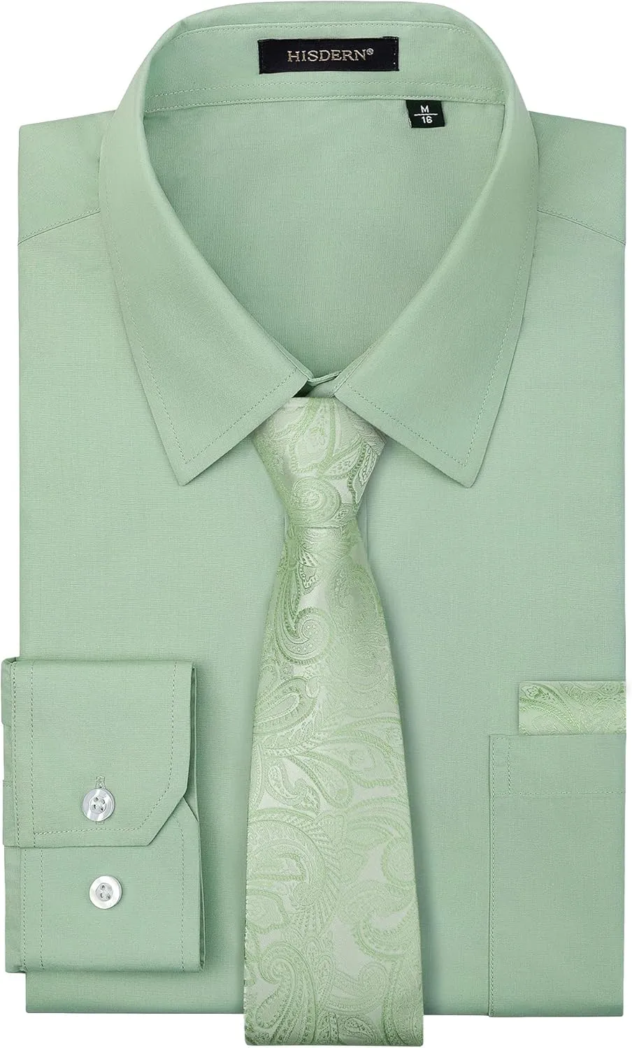 HISDERN Mens Dress Shirt Long Sleeve Matching Tie and Pocket Square Set Classic Button Down Formal Business Shirts