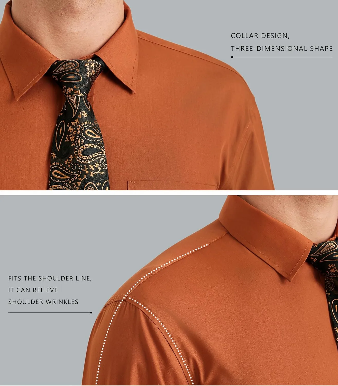 HISDERN Mens Dress Shirt Long Sleeve Matching Tie and Pocket Square Set Classic Button Down Formal Business Shirts