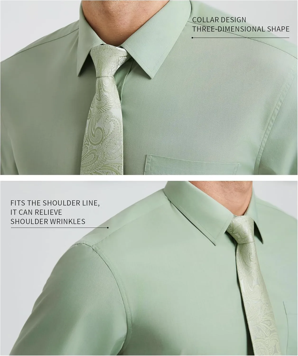 HISDERN Mens Dress Shirt Long Sleeve Matching Tie and Pocket Square Set Classic Button Down Formal Business Shirts
