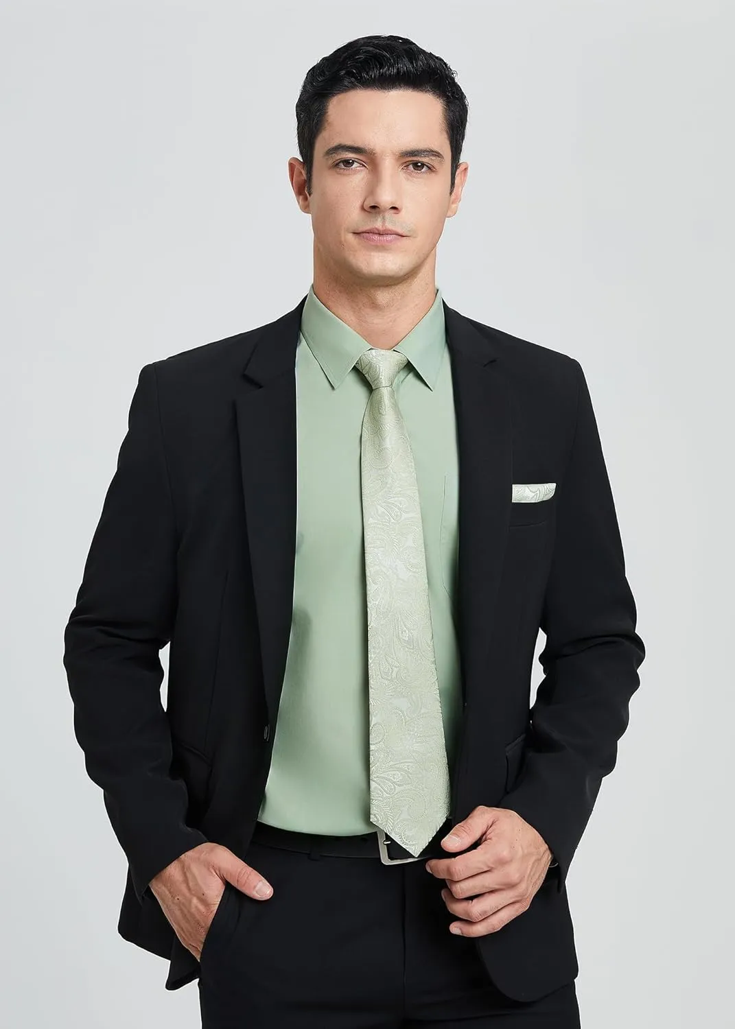 HISDERN Mens Dress Shirt Long Sleeve Matching Tie and Pocket Square Set Classic Button Down Formal Business Shirts