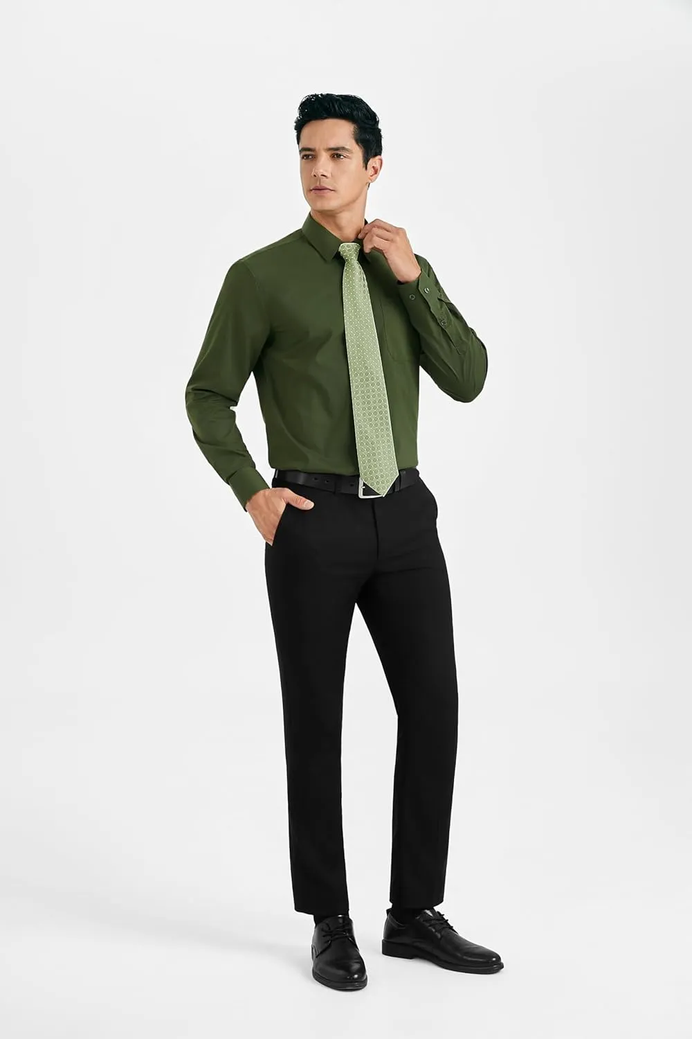 HISDERN Mens Dress Shirt Long Sleeve Matching Tie and Pocket Square Set Classic Button Down Formal Business Shirts