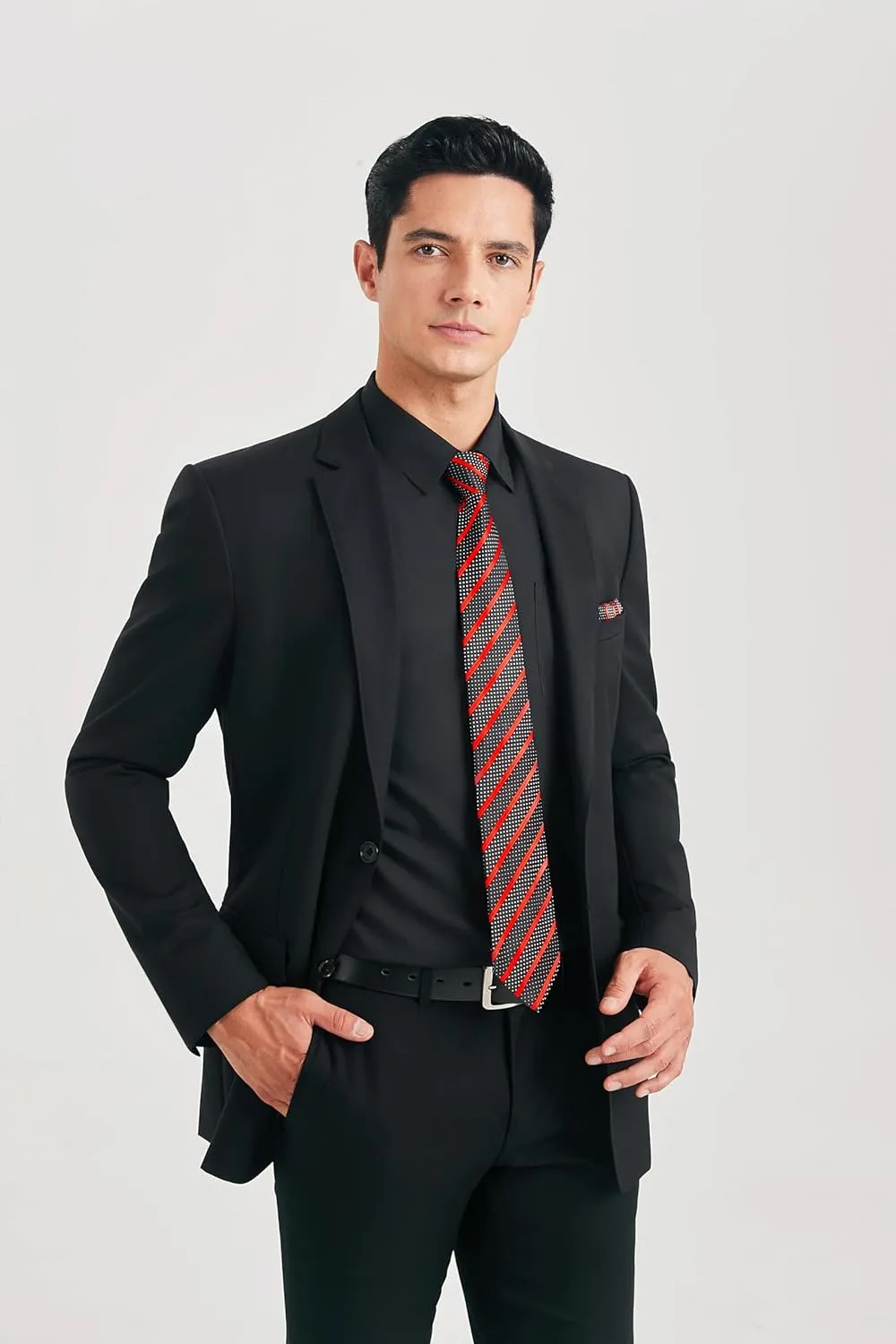 HISDERN Mens Dress Shirt Long Sleeve Matching Tie and Pocket Square Set Classic Button Down Formal Business Shirts