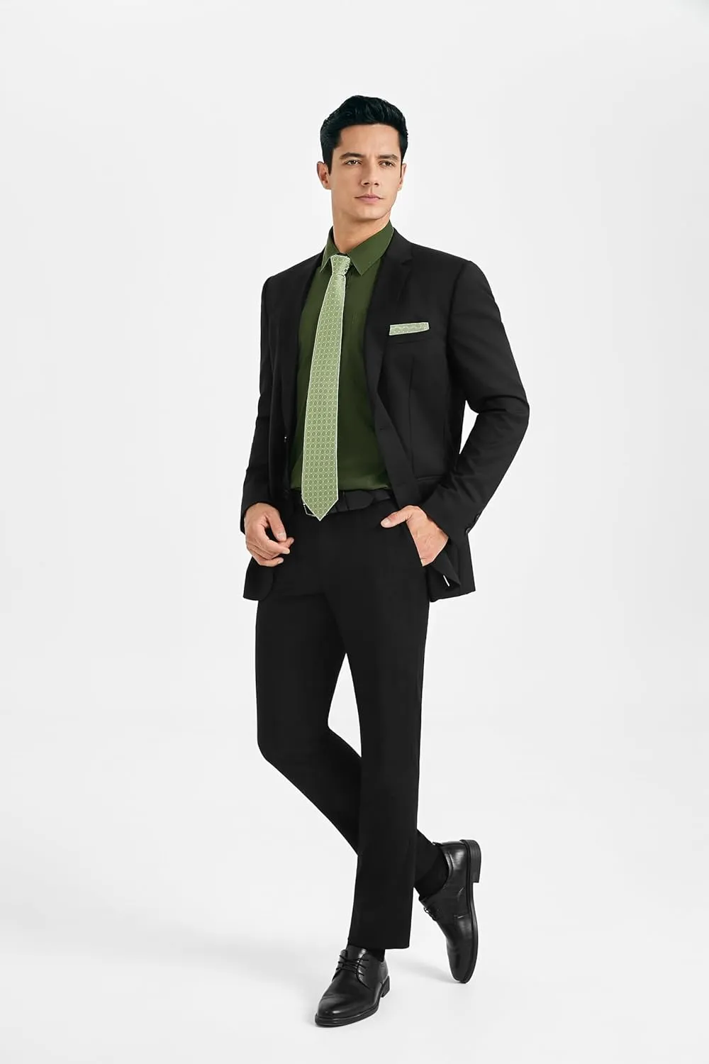HISDERN Mens Dress Shirt Long Sleeve Matching Tie and Pocket Square Set Classic Button Down Formal Business Shirts