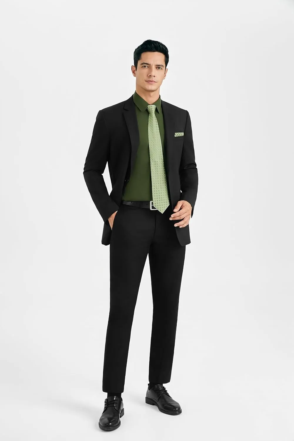 HISDERN Mens Dress Shirt Long Sleeve Matching Tie and Pocket Square Set Classic Button Down Formal Business Shirts