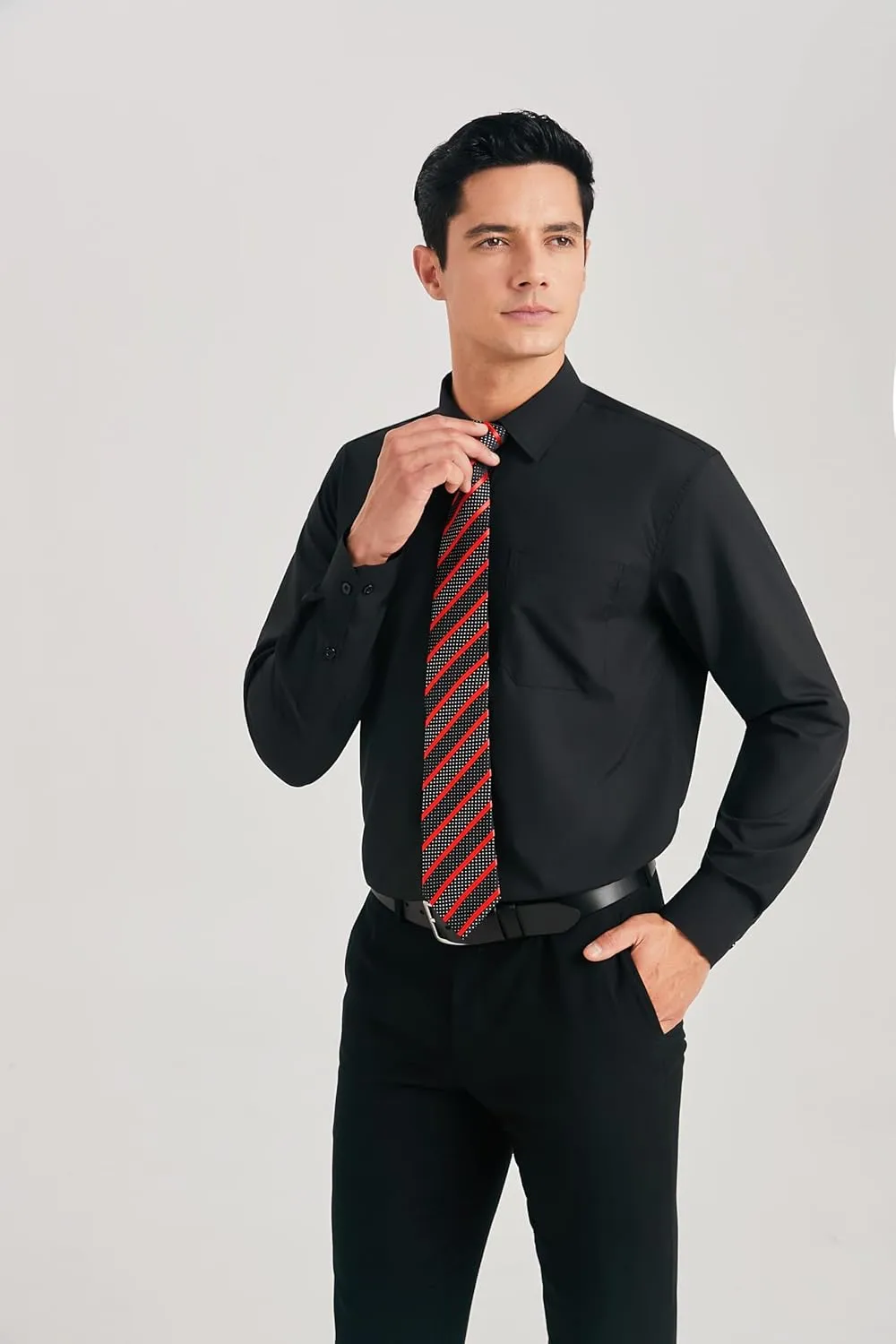 HISDERN Mens Dress Shirt Long Sleeve Matching Tie and Pocket Square Set Classic Button Down Formal Business Shirts