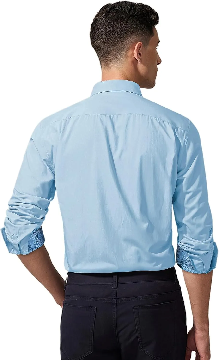 HISDERN Mens Dress Shirts Long Sleeve Button Down Casual Shirts for Men Inner Contrast Formal Business Tuxedo Wedding Shirt