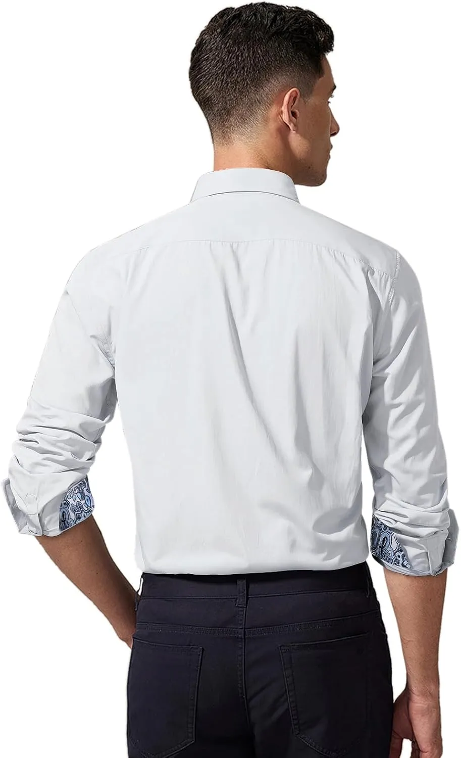 HISDERN Mens Dress Shirts Long Sleeve Button Down Casual Shirts for Men Inner Contrast Formal Business Tuxedo Wedding Shirt