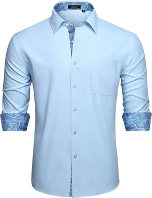 HISDERN Mens Dress Shirts Long Sleeve Button Down Casual Shirts for Men Inner Contrast Formal Business Tuxedo Wedding Shirt