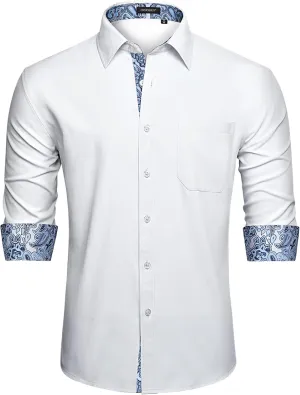 HISDERN Mens Dress Shirts Long Sleeve Button Down Casual Shirts for Men Inner Contrast Formal Business Tuxedo Wedding Shirt