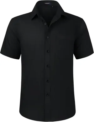 HISDERN Mens Short Sleeve Dress Shirts Solid Wrinkle Free Formal Summer Shirt Business Casual Stretch Button Down Shirts