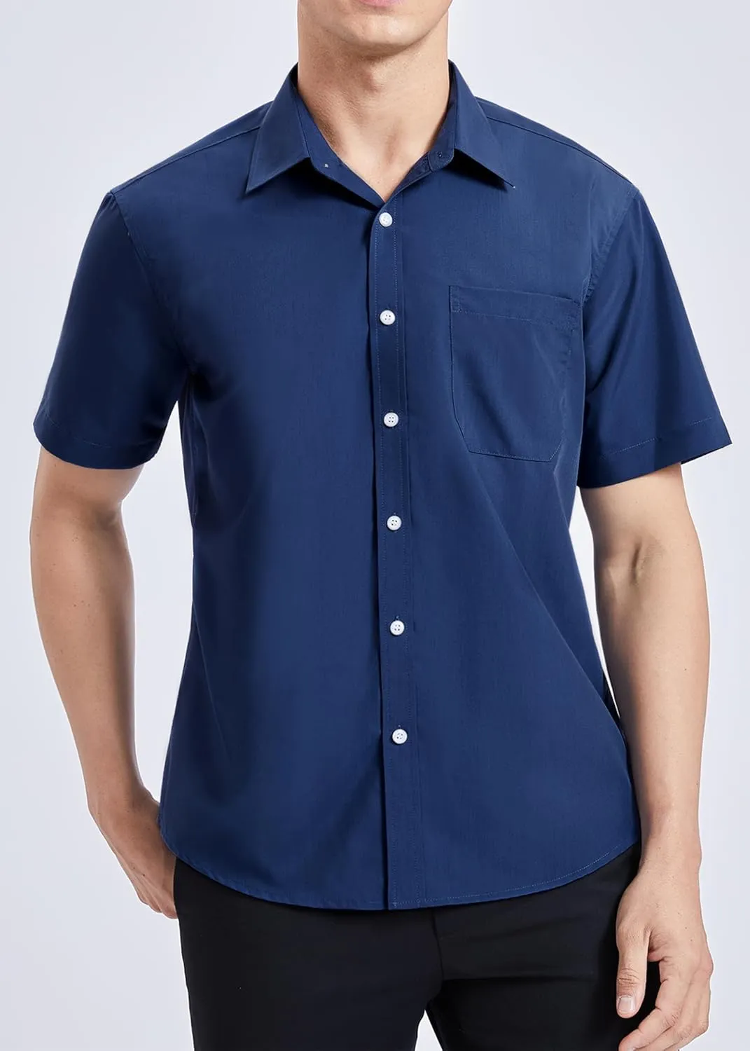 HISDERN Mens Short Sleeve Dress Shirts Solid Wrinkle Free Formal Summer Shirt Business Casual Stretch Button Down Shirts