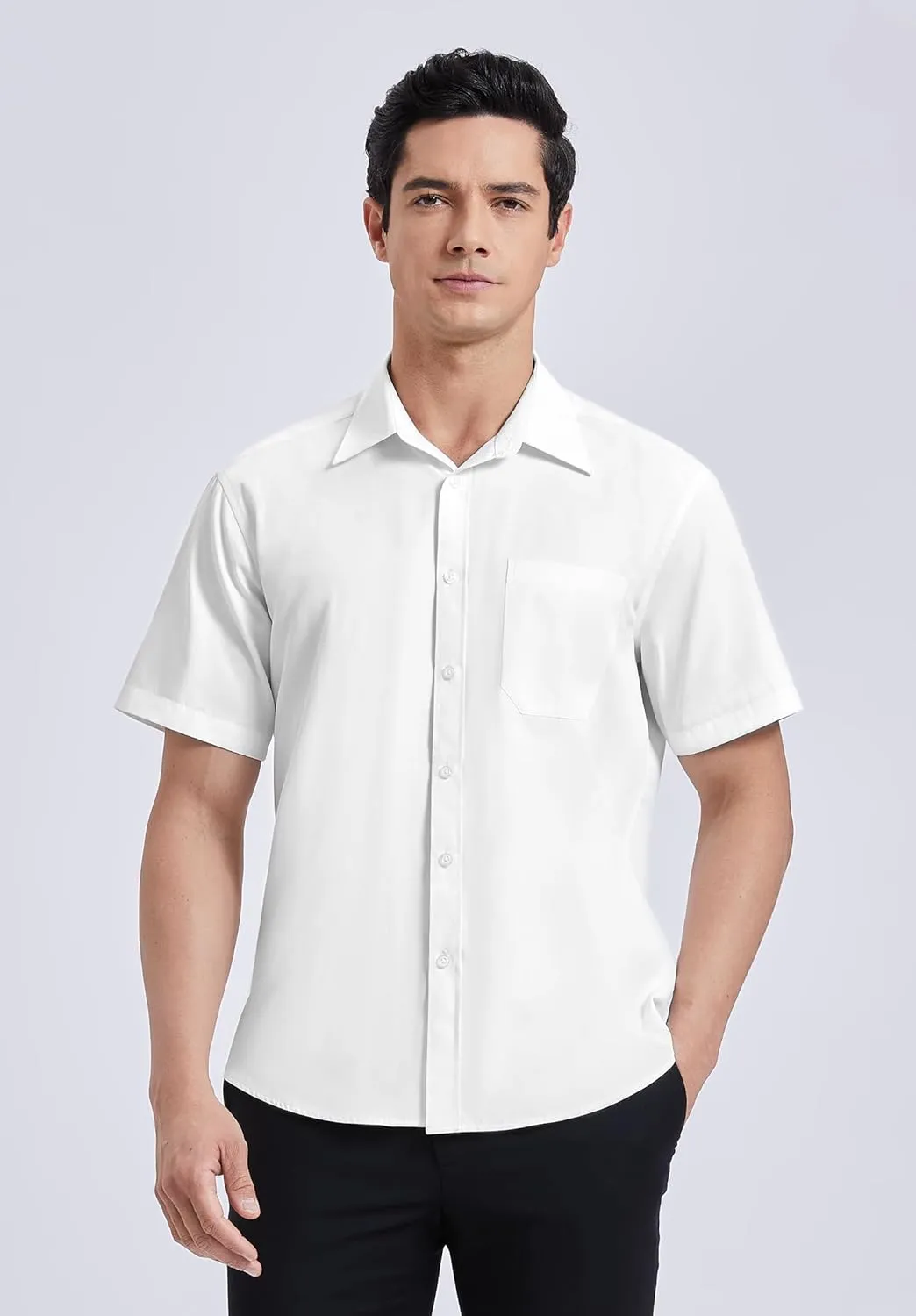 HISDERN Mens Short Sleeve Dress Shirts Solid Wrinkle Free Formal Summer Shirt Business Casual Stretch Button Down Shirts