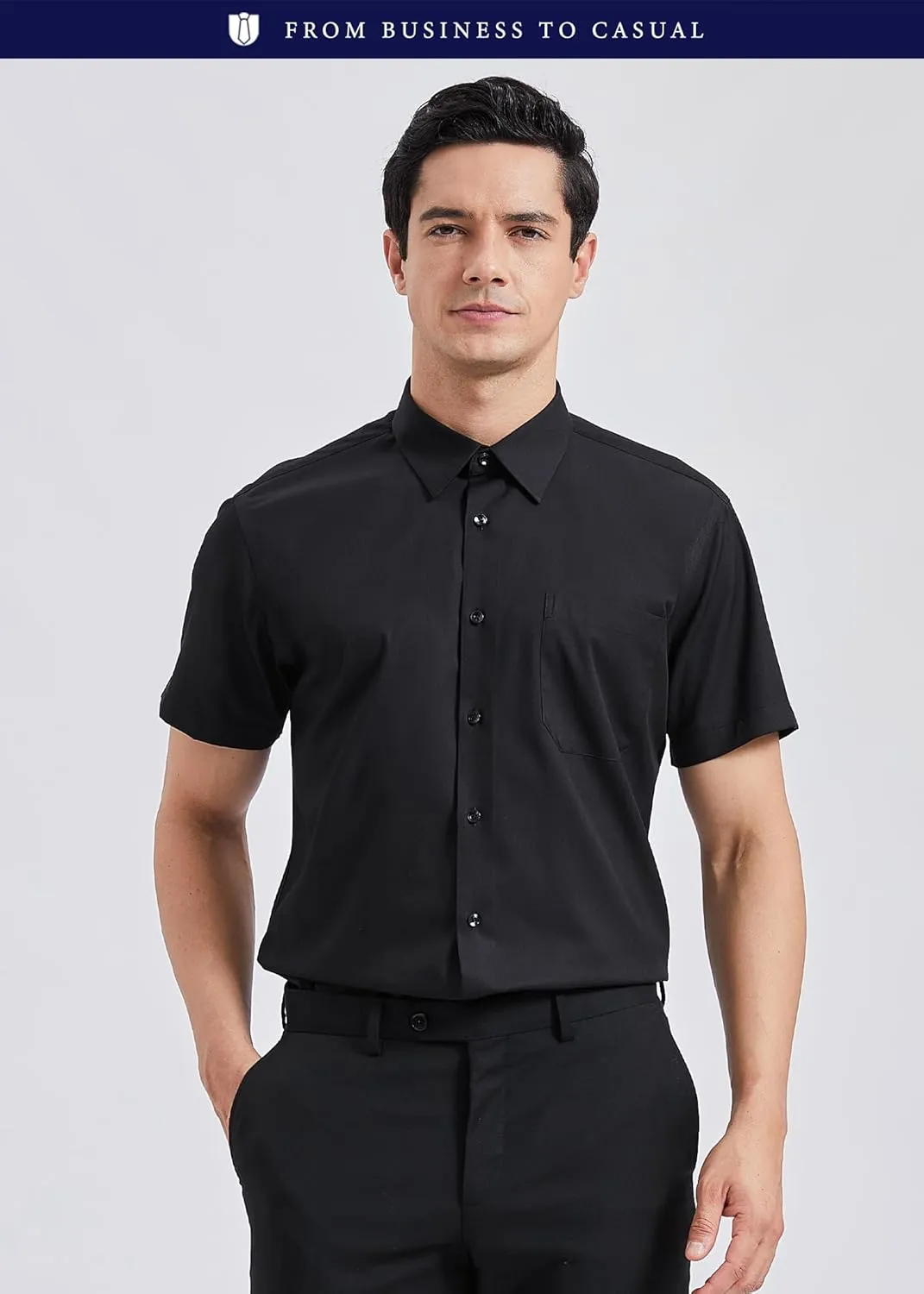 HISDERN Mens Short Sleeve Dress Shirts Solid Wrinkle Free Formal Summer Shirt Business Casual Stretch Button Down Shirts