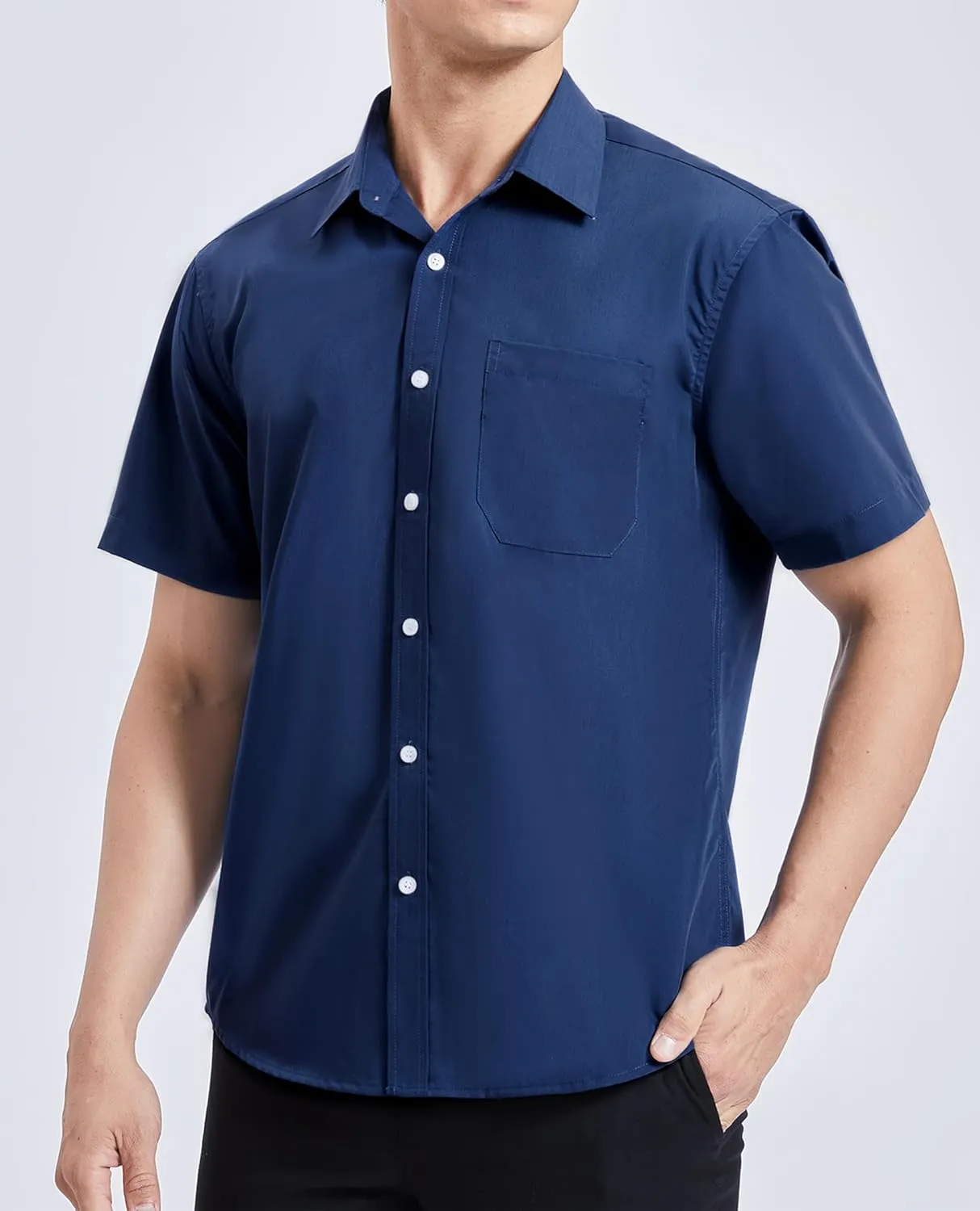 HISDERN Mens Short Sleeve Dress Shirts Solid Wrinkle Free Formal Summer Shirt Business Casual Stretch Button Down Shirts