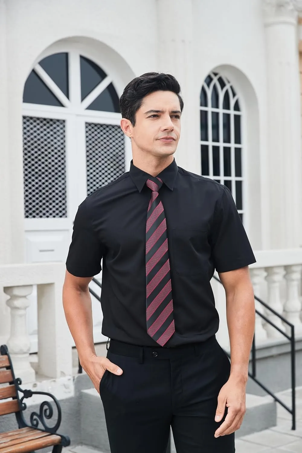 HISDERN Mens Short Sleeve Dress Shirts Solid Wrinkle Free Formal Summer Shirt Business Casual Stretch Button Down Shirts