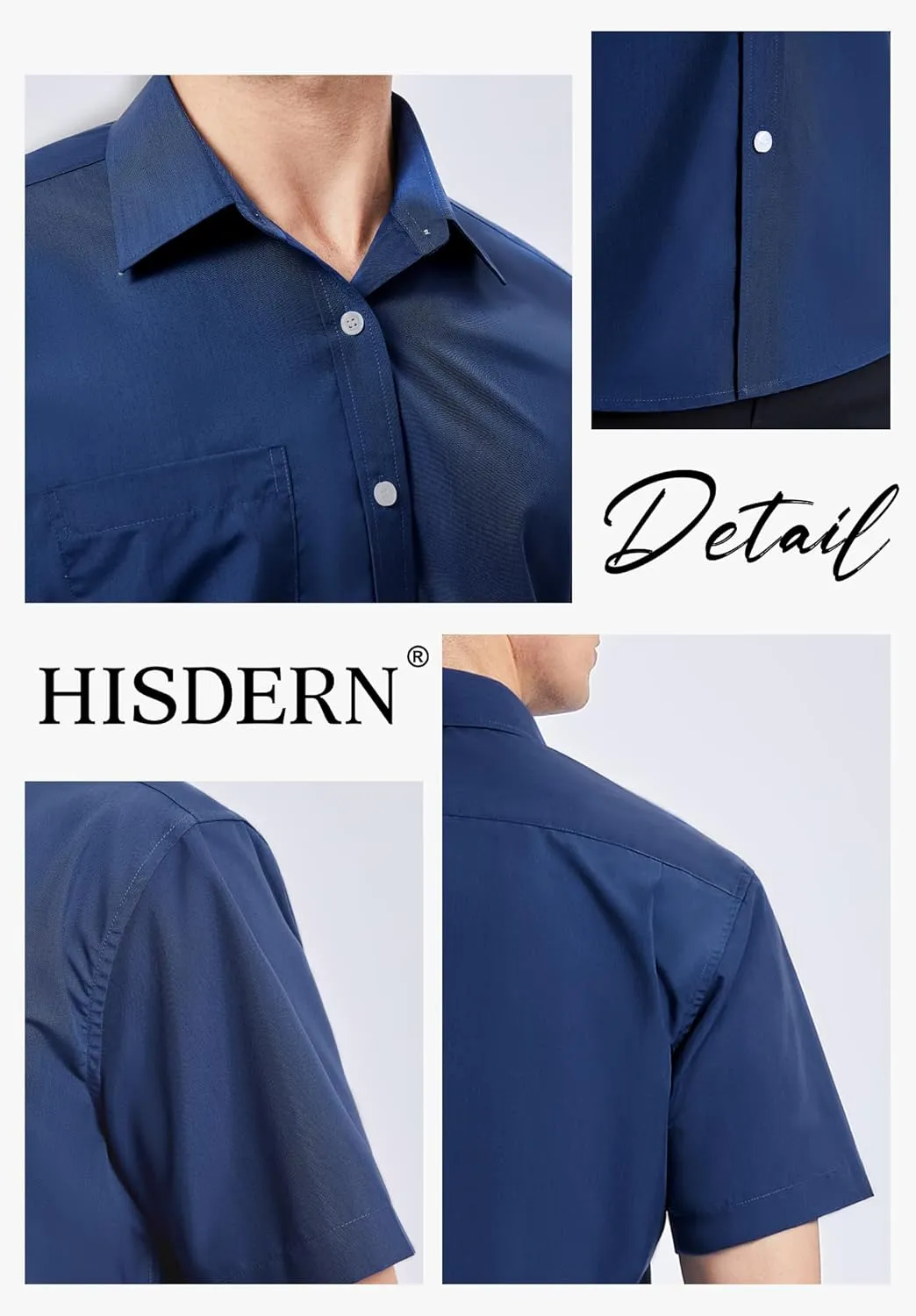 HISDERN Mens Short Sleeve Dress Shirts Solid Wrinkle Free Formal Summer Shirt Business Casual Stretch Button Down Shirts