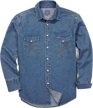 HISEA Men's Denim Shirt Long Sleeve Work Shirt Mens Regular Fit Button Down Shirts Cotton Work Shirts Washed Finish