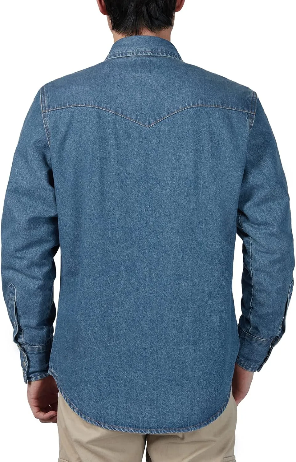 HISEA Men's Denim Shirt Long Sleeve Work Shirt Mens Regular Fit Button Down Shirts Cotton Work Shirts Washed Finish