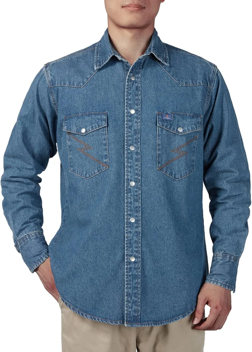 HISEA Men's Denim Shirt Long Sleeve Work Shirt Mens Regular Fit Button Down Shirts Cotton Work Shirts Washed Finish