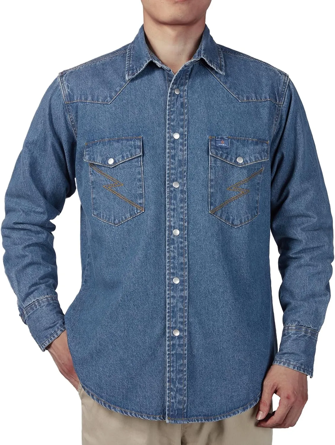 HISEA Men's Denim Shirt Long Sleeve Work Shirt Mens Regular Fit Button Down Shirts Cotton Work Shirts Washed Finish
