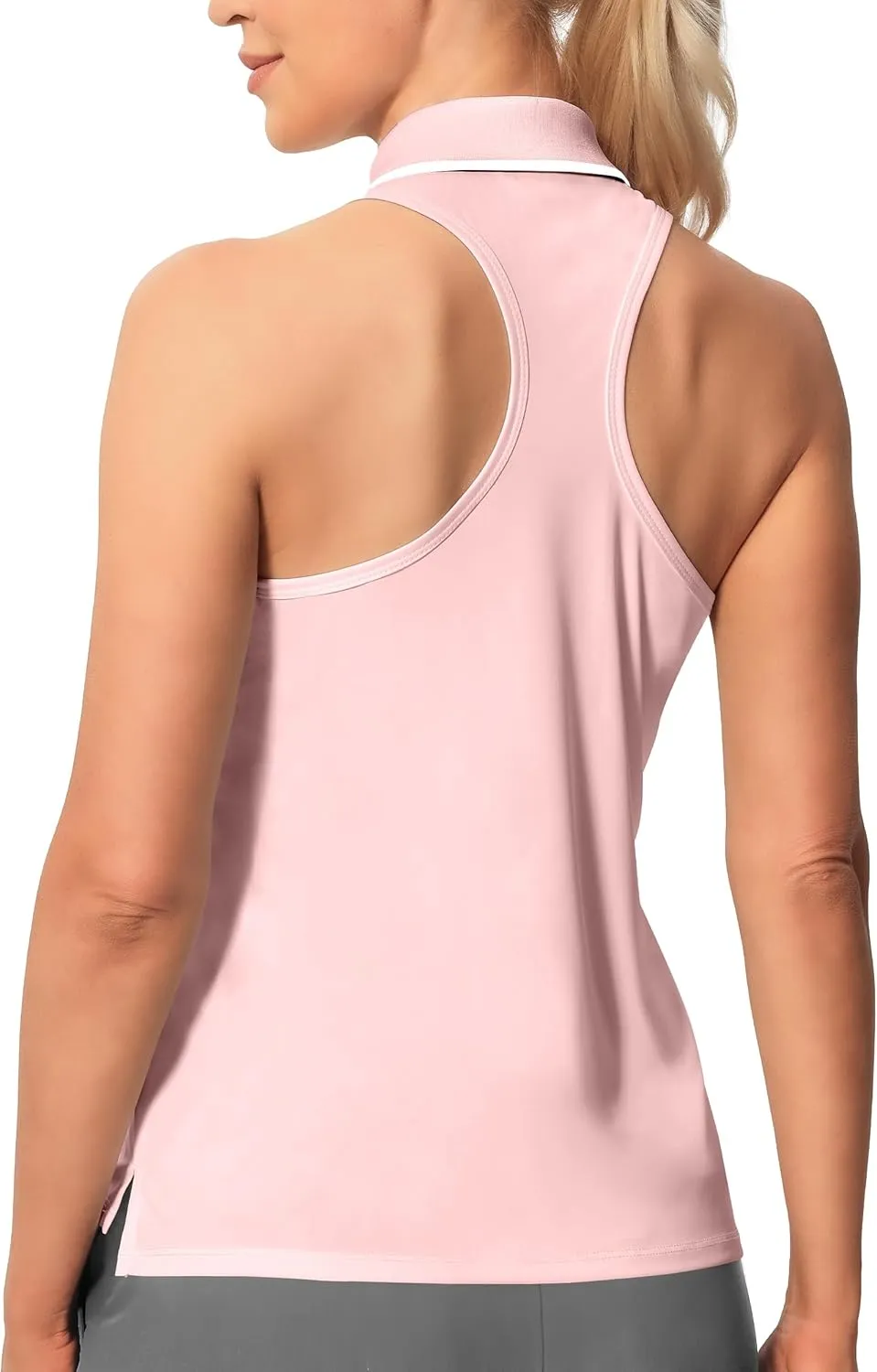 Hiverlay Women Sleeveless Racerback Golf Shirts Zip Up Collared Tennis Tank Tops Athletic Polo Shirts Quick Dry UPF 50 