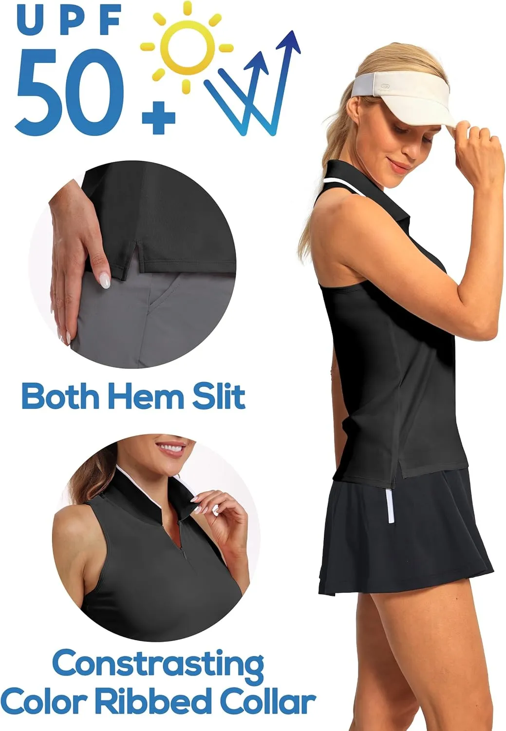Hiverlay Women Sleeveless Racerback Golf Shirts Zip Up Collared Tennis Tank Tops Athletic Polo Shirts Quick Dry UPF 50 