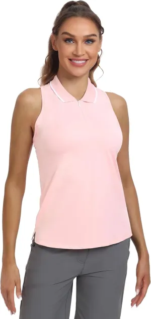 Hiverlay Women Sleeveless Racerback Golf Shirts Zip Up Collared Tennis Tank Tops Athletic Polo Shirts Quick Dry UPF 50 