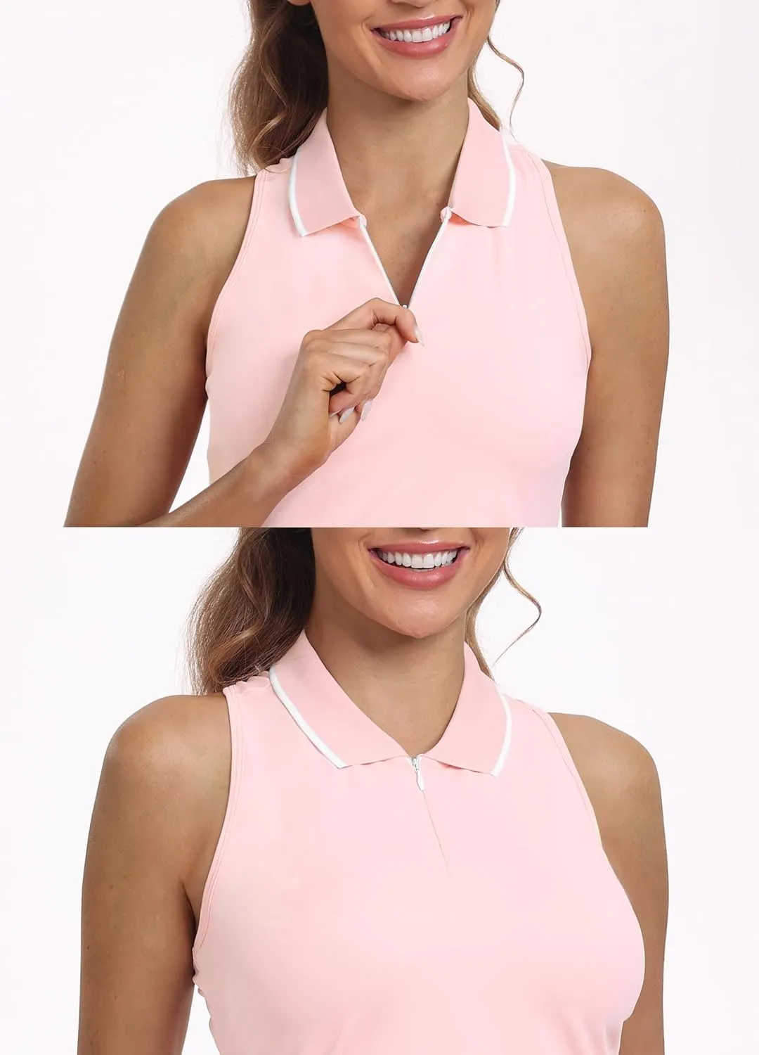 Hiverlay Women Sleeveless Racerback Golf Shirts Zip Up Collared Tennis Tank Tops Athletic Polo Shirts Quick Dry UPF 50 