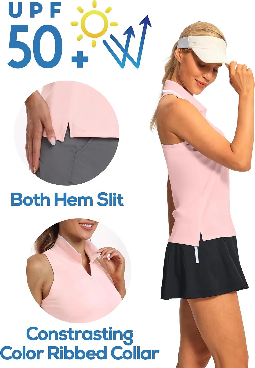 Hiverlay Women Sleeveless Racerback Golf Shirts Zip Up Collared Tennis Tank Tops Athletic Polo Shirts Quick Dry UPF 50 