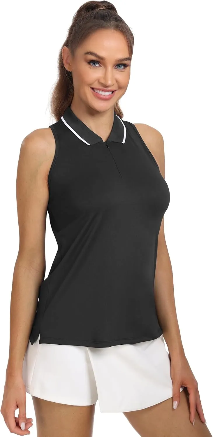 Hiverlay Women Sleeveless Racerback Golf Shirts Zip Up Collared Tennis Tank Tops Athletic Polo Shirts Quick Dry UPF 50 