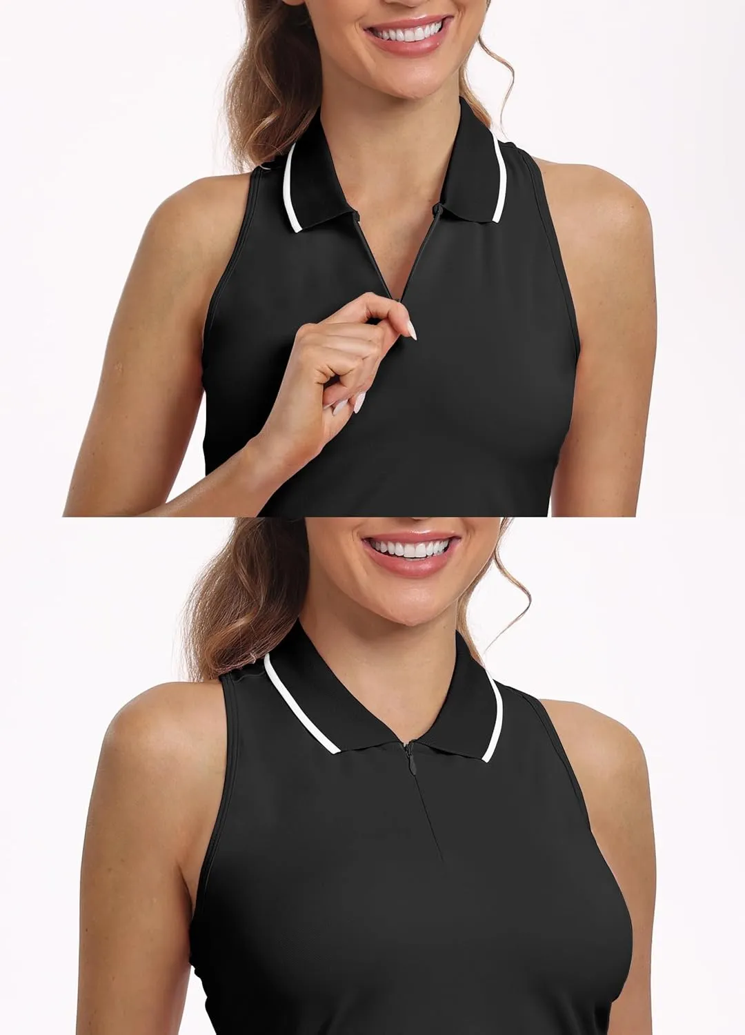 Hiverlay Women Sleeveless Racerback Golf Shirts Zip Up Collared Tennis Tank Tops Athletic Polo Shirts Quick Dry UPF 50 