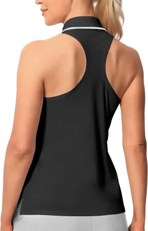 Hiverlay Women Sleeveless Racerback Golf Shirts Zip Up Collared Tennis Tank Tops Athletic Polo Shirts Quick Dry UPF 50 