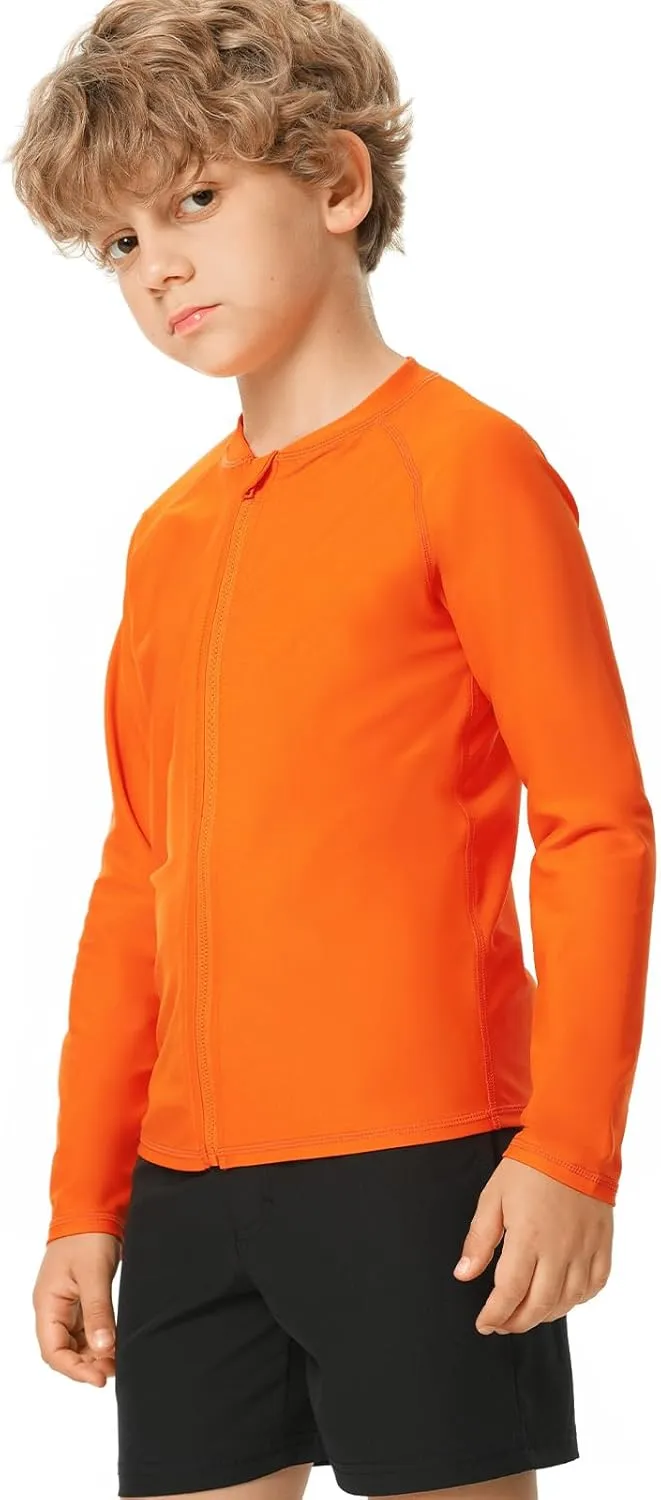 HODOSPORTS Boys UPF 50  Rash Guard Swim Shirts with Zipper Long Sleeve Quick Dry UV Protection Sun T-Shirts