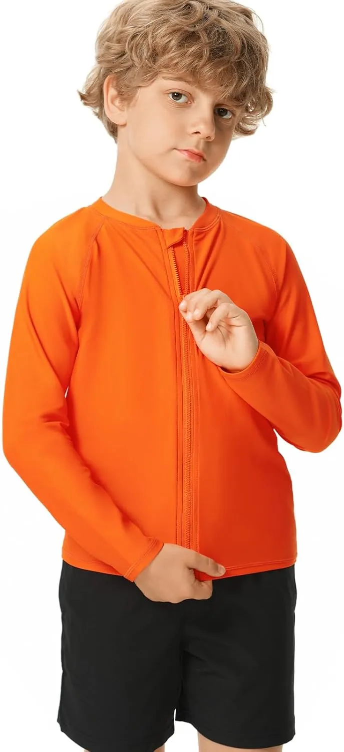 HODOSPORTS Boys UPF 50  Rash Guard Swim Shirts with Zipper Long Sleeve Quick Dry UV Protection Sun T-Shirts