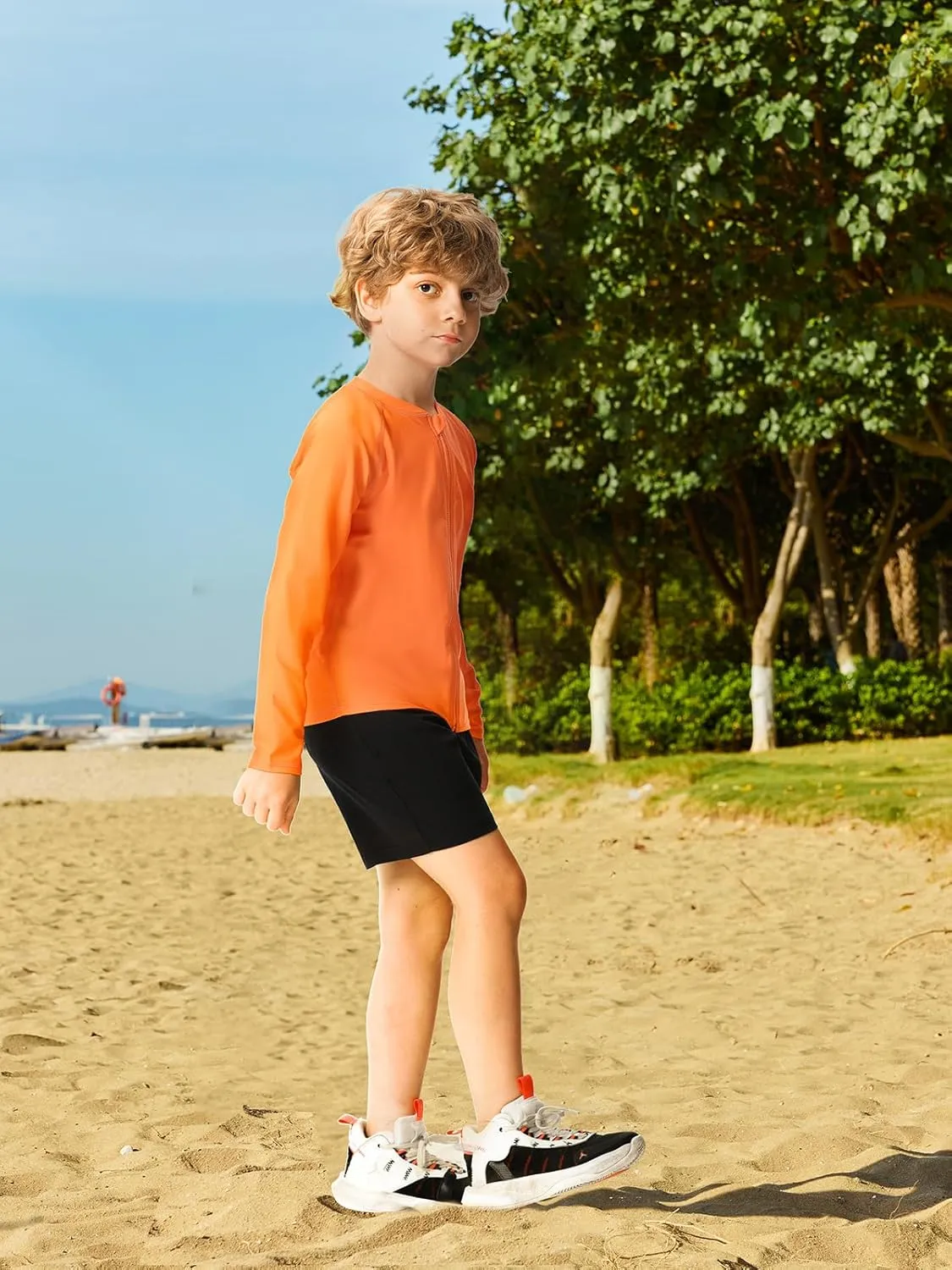 HODOSPORTS Boys UPF 50  Rash Guard Swim Shirts with Zipper Long Sleeve Quick Dry UV Protection Sun T-Shirts