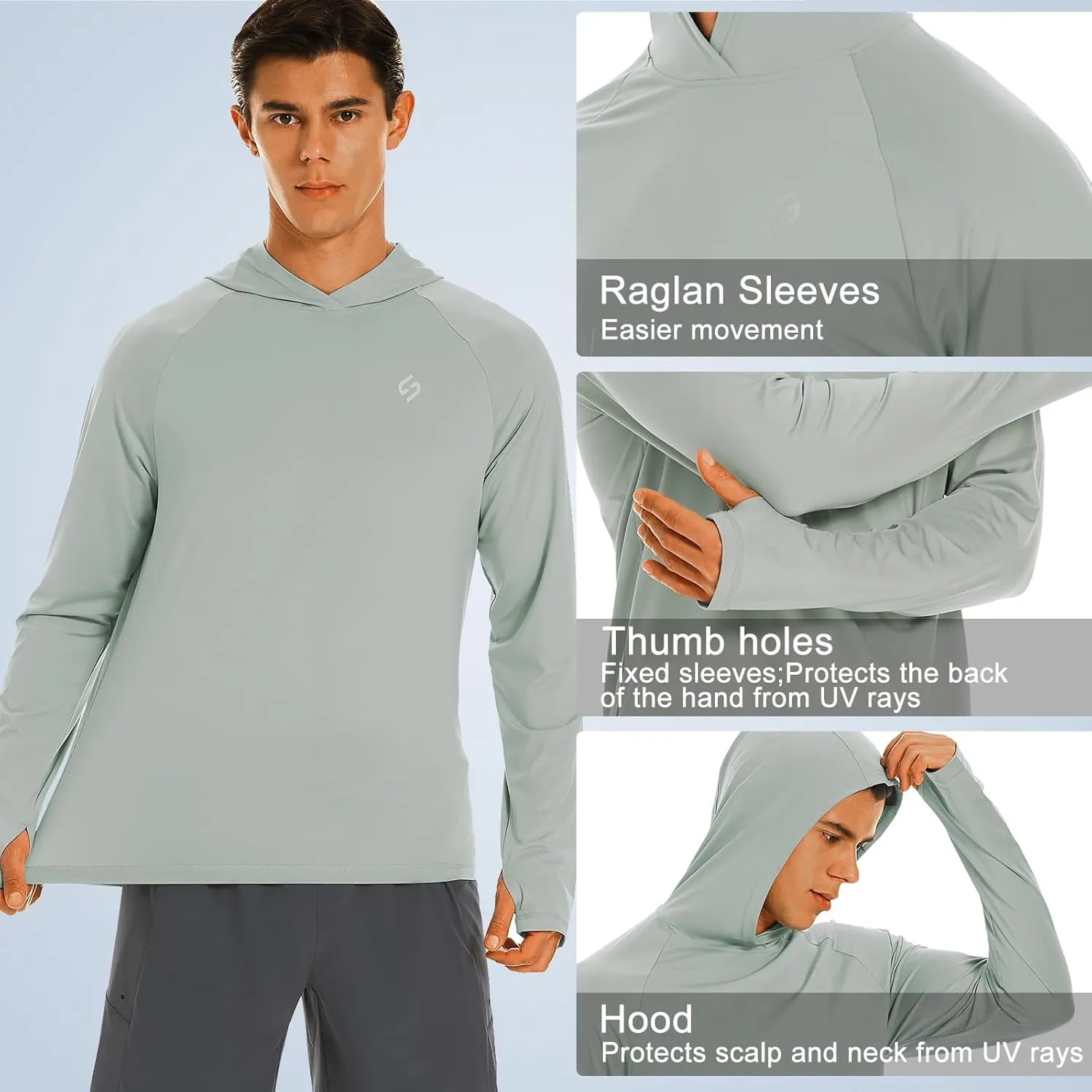 HODOSPORTS Mens UPF 50  Rash Guard Long Sleeve Swim Shirts Sun Protection Hoodie Shirt UV SPF Quick Dry T-Shirts