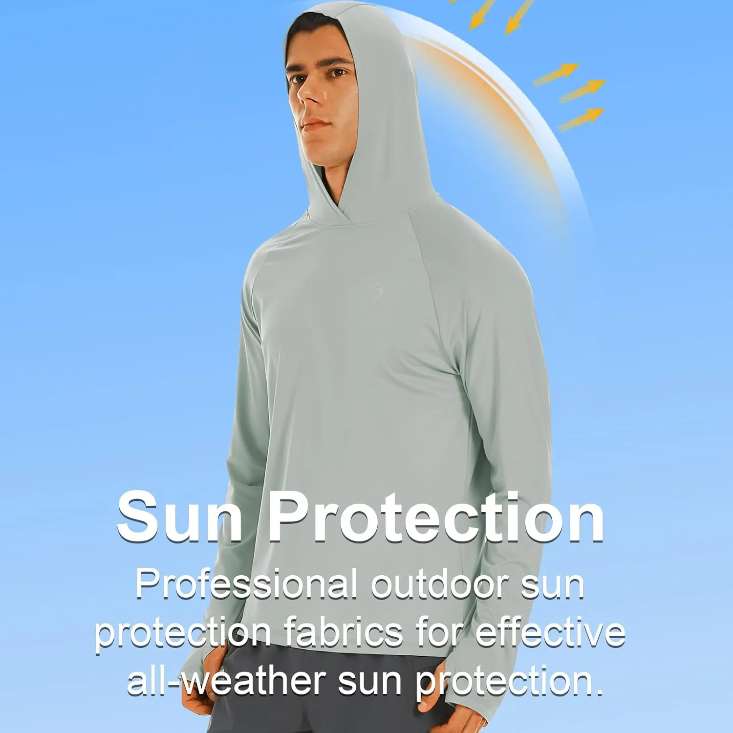 HODOSPORTS Mens UPF 50  Rash Guard Long Sleeve Swim Shirts Sun Protection Hoodie Shirt UV SPF Quick Dry T-Shirts