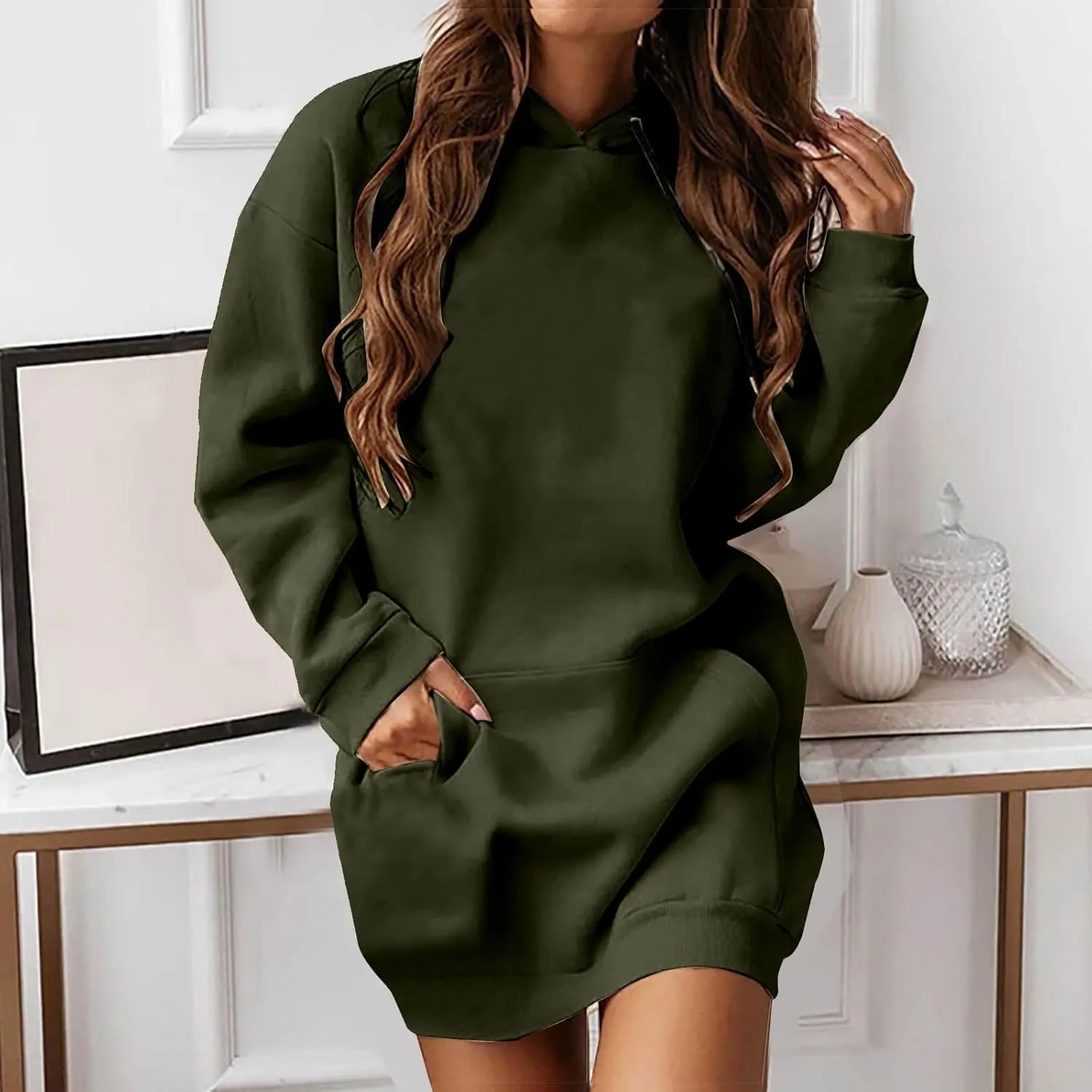 Hoodie Dress for Women Oversized Hoodies for Women Plus Size Casual Crewneck Long Sleeve Pullover with Pockets