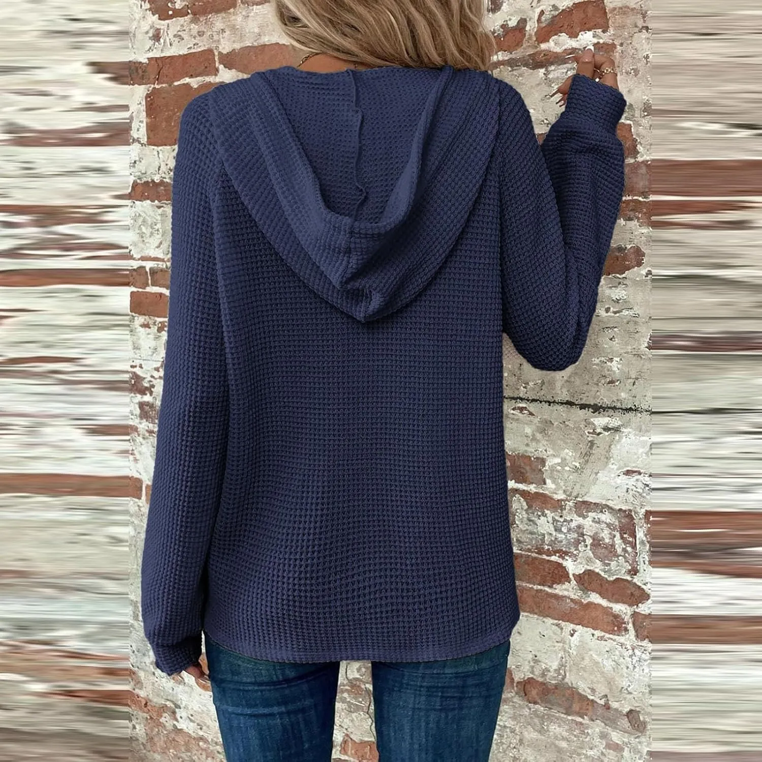 Hoodies for Women Button V Neck Waffle Knit Tops Raglan Long Sleeve Shirts Fall Casual Comfy Pullover Sweatshirt