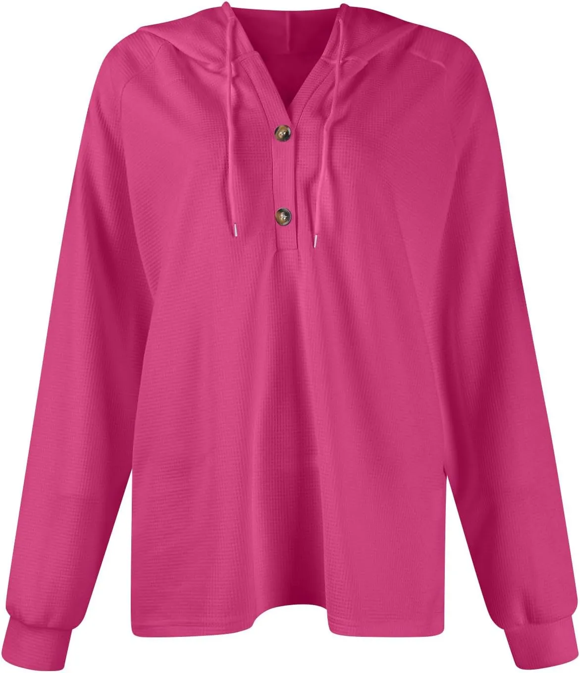 Hoodies for Women Button V Neck Waffle Knit Tops Raglan Long Sleeve Shirts Fall Casual Comfy Pullover Sweatshirt