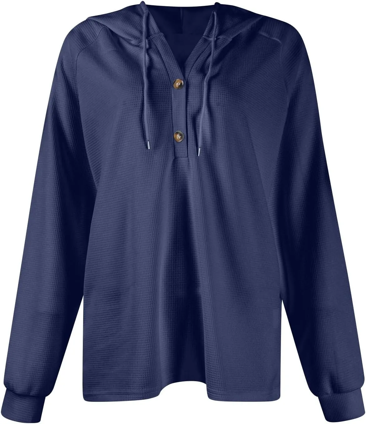 Hoodies for Women Button V Neck Waffle Knit Tops Raglan Long Sleeve Shirts Fall Casual Comfy Pullover Sweatshirt