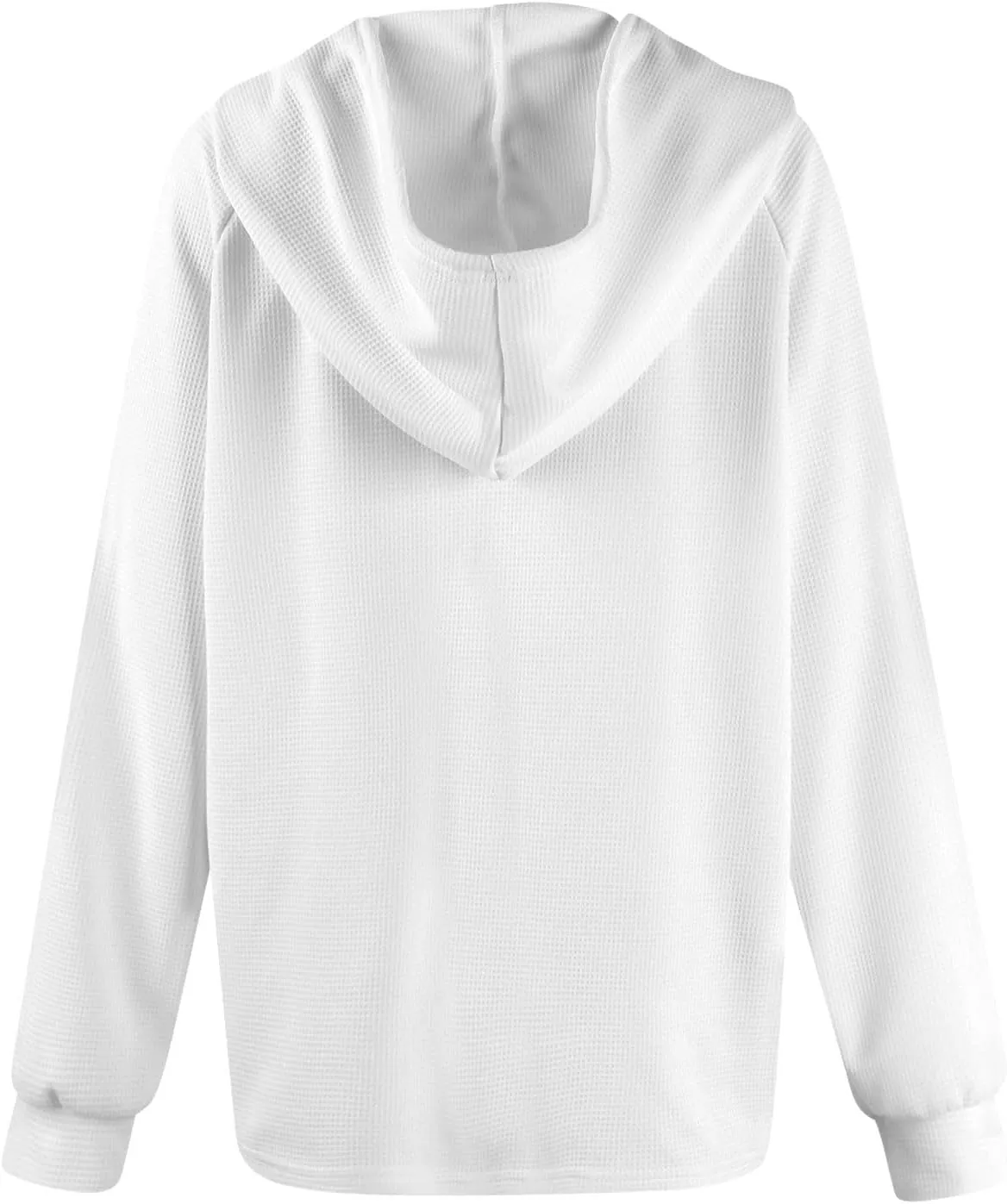Hoodies for Women Waffle Knit Long Sleeve Drawstring Button V Neck Casual Pullover Sweatshirt Hooded Sweaters Tops