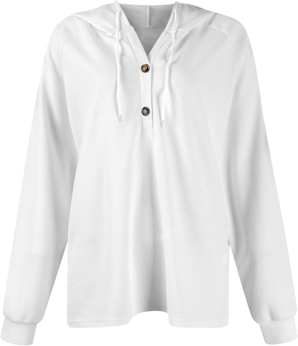 Hoodies for Women Waffle Knit Long Sleeve Drawstring Button V Neck Casual Pullover Sweatshirt Hooded Sweaters Tops