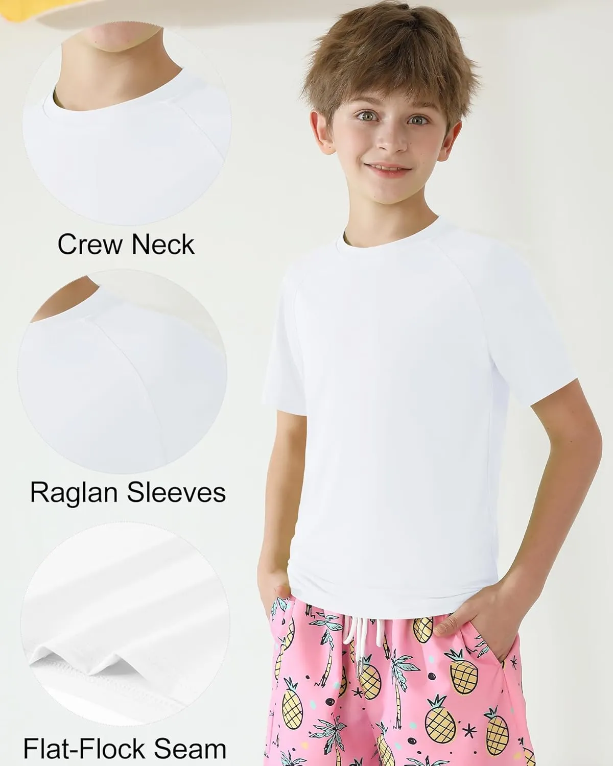 Hotfiary Boys Short Sleeve Rash Guard UPF50  Swim Shirt Quick Dry Water Sun Neon Athletic Shirts for Girls Kids Youth 5-14 Y